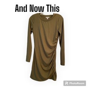 And Now This Olive Green Ribbed Bodycon Long Sleeve Dress S
